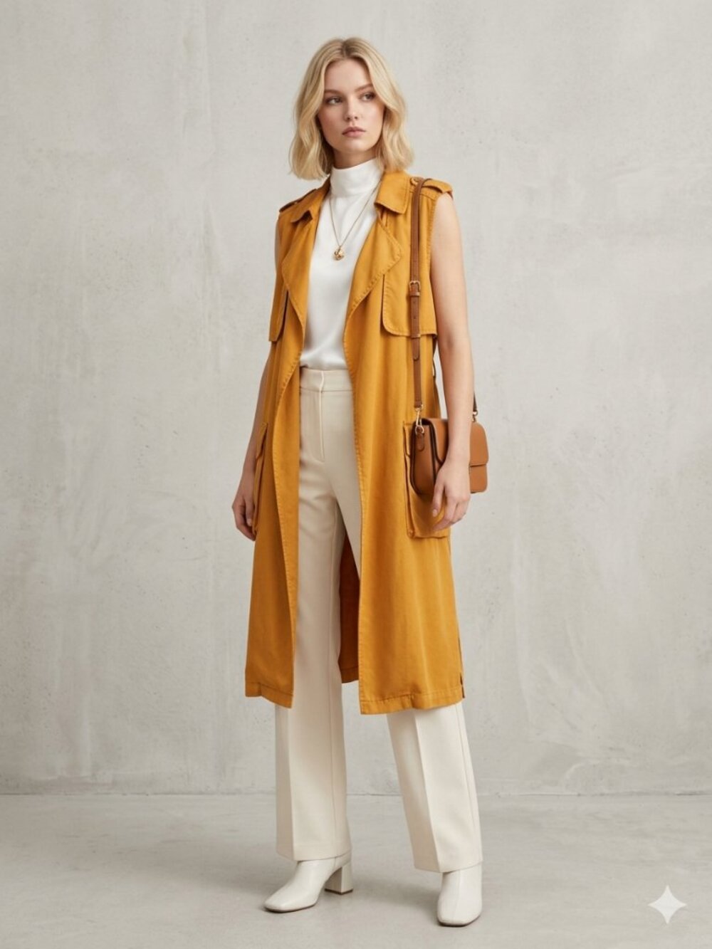 Zara Sleeveless utility vest Trench Coat – Mustard Yellow (Size XS)
